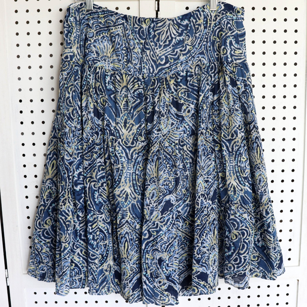 Chaps Denim Blue Paisley A-line Flowy Knee Length Skirt Womens SIZE PXL